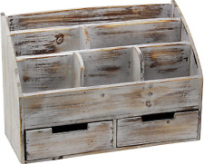 Vintage Rustic Wooden Office Desk Organizer & Mail Rack for Desktop, Tabletop, o picture