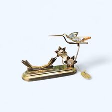 Vintage Austrian Crystal 24k Gold Plated Business Card Holder - Hummingbird picture