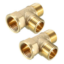 Brass Tee Pipe Fitting 1/2BSP Male x 1/2PT Female x 1/2BSP Male T-Shape 2pcs picture