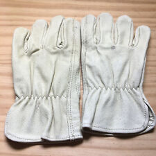 Vintage 1990s Pigskin Leather Work Gloves Ivory White Size M New old stock picture