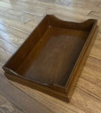 Vintage Executive Wood Office Desk Legal Size Paper Tray In Out Box Felt Bottom picture