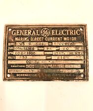 Vintage General Electric Marine Direct Current Motor ID Name Plate Advertising picture