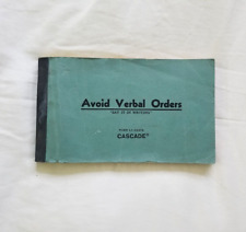 Vintage Avoid Verbal Orders Manifold Book (w carbon paper) Cascade Co #L1-C2373 picture