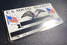 New Vintage SSN Social Security Card Metal USA Silver Eagle Flag Large  picture
