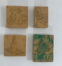 Speedball Wooden Printing Blocks Lot Of 4  Vintage 80’s picture