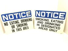 Lot of 2 Vtg Fiberglass NOTICE Signs Smoking Eating Drinking Advertising ManCave picture