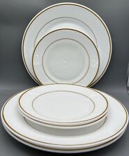 Vintage ARCOPAL FRANCE Restaurant Luncheon & Dinner Plates Dark Mustard Line Rim picture