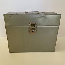 VTG Gray  Strong  Metal Storage File Box File Hinged Top Handle Latch - No Key picture