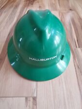 Halliburton MSA Green V-Gard Fas-Trac Full Brim Hard Hat Safety Medium KM43  picture