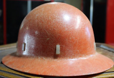Vintage Bausch & Lomb  Fiberglass Hard Hat ~ Orange ~ Leather Lined Rim Inside picture