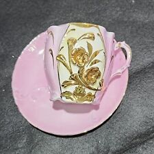 RARE vintage antique gold gilded pink teacup and saucer numbered 227 out of 799 picture