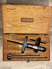 Vintage Starrett No. 449 Blade Depth Micrometer Rotating  Ratchet Tool & Case. picture