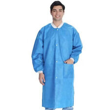 Case of 50 Medical Disposable SMS Lab Coat Gown Blue, 35gsm, With Pockets  picture