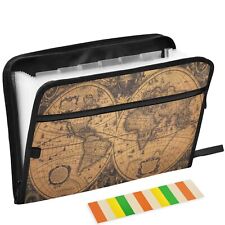 Vintage World Map 13 Pockets Expanding File Folder with Sticky Labels Accordi... picture