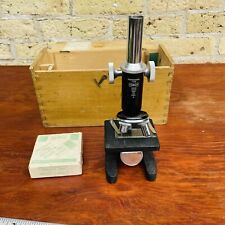 vintage microscope with wooden box & extras picture