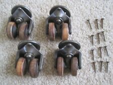4 Vintage Double Wooden Wheeled Caster Swivel Plate w Screws picture