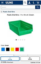 New ULINE S-15647G Plastic Shelf Bin 11 X 18 X 6 Green - 9 Bins Included picture