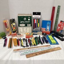 VINTAGE Lot of Assorted Office Supplies Staples Ruler Steno book Pencils Pens picture