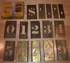 Vintage Set Reese's Brass 2'' Stencils Interlocking Numbers - 31 Pieces & Box picture