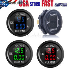 12-24V Dual Voltage Round LED Panel Digital Car Voltmeter Ammeter Waterproof USA picture
