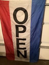 Vintage Red White & Blue Vertical “Open” Flag Banner Brass Grommets 3’ by 5’ picture